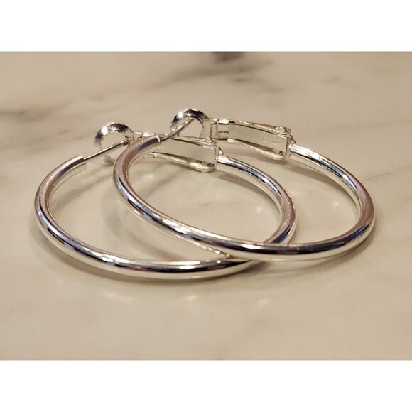 Sterling Silver Hoop Earrings With Secure Hinged Clasp Design For Women - Picture 3 of 4